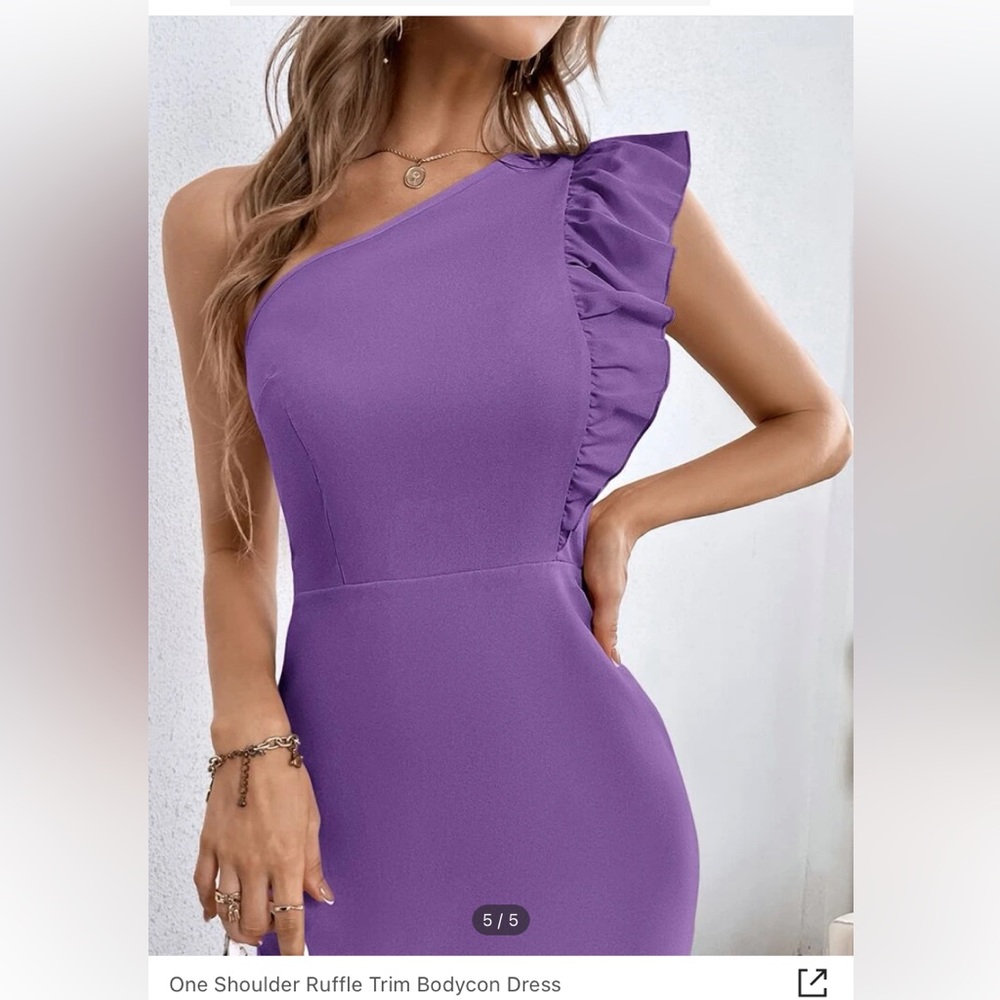 Lilac One Shoulder Ruffle Trim Bodycon Dress